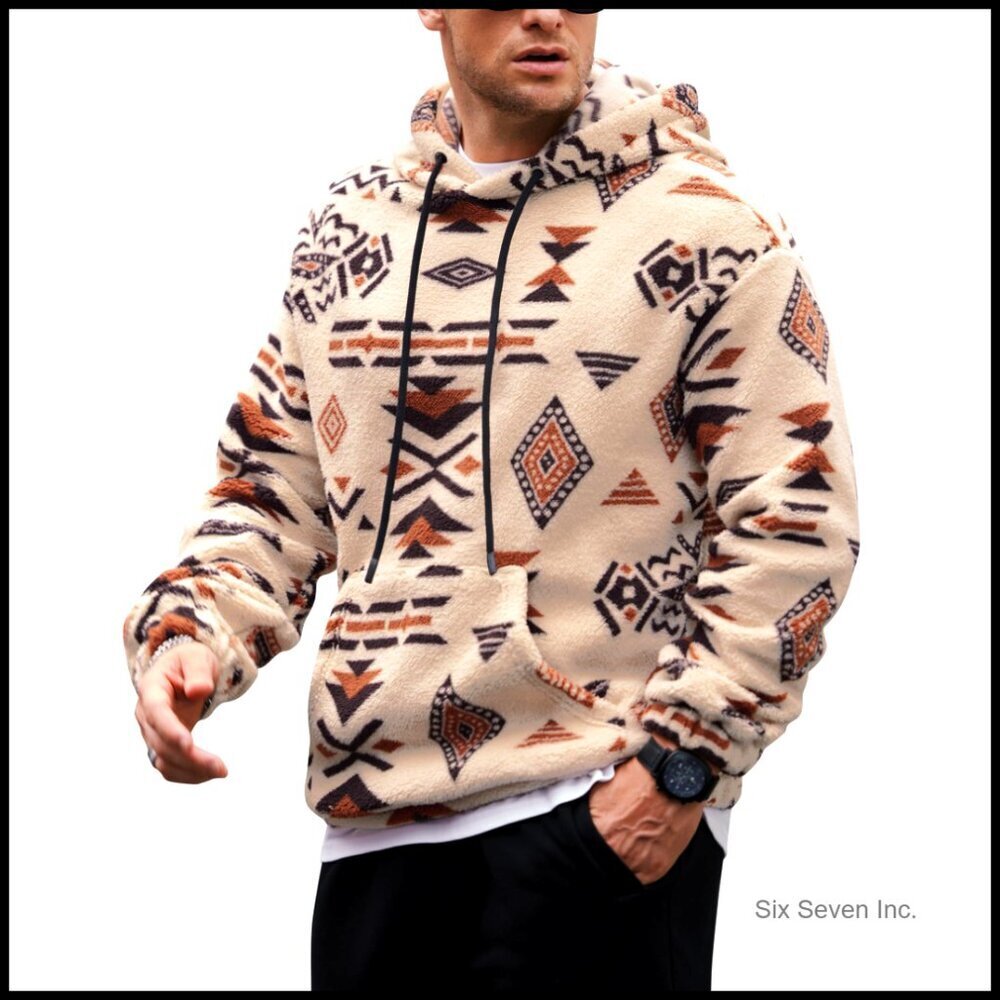 Tribal Aztec Sherpa Hoodie Vintage Graphic Sweatshirt Thermal Long Sleeve